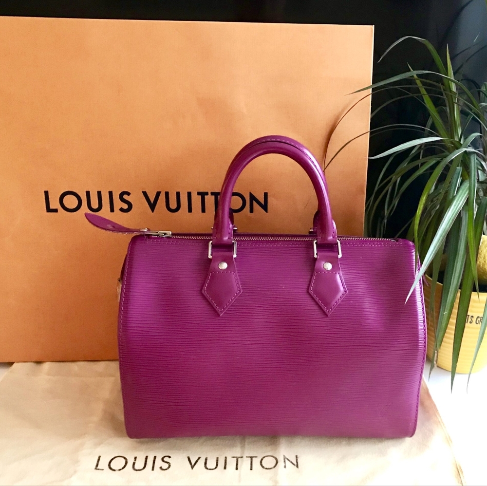 Louis Vuitton Speedy 25 Grenade Epi Leather Handbag.